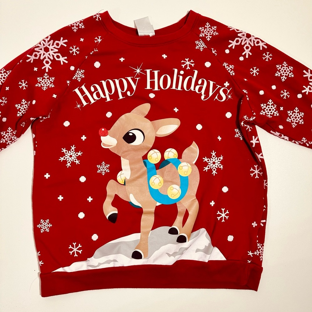 Official Red nose reindeer ugly Christmas sweater Red Womens/Girls M 7/8